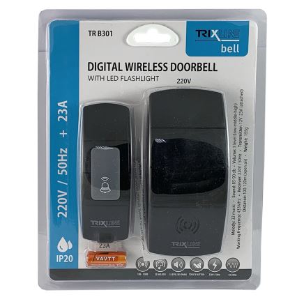 Plugin trådlös dörrklocka BELL 230V + 1x23A svart