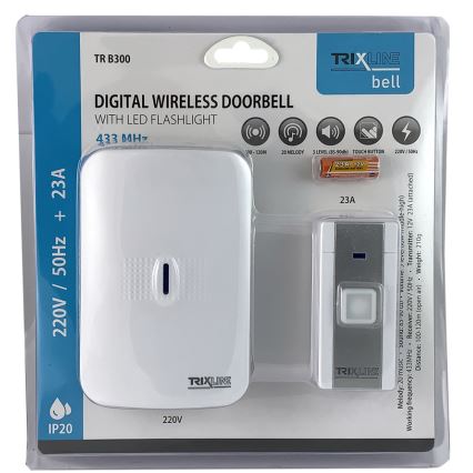 Plugin trådlös dörrklocka BELL 230V + 1x23A vit