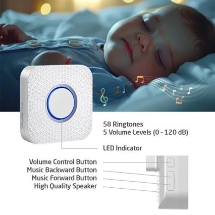 Plugin trådlös dörrklocka kinetisk 230V vit