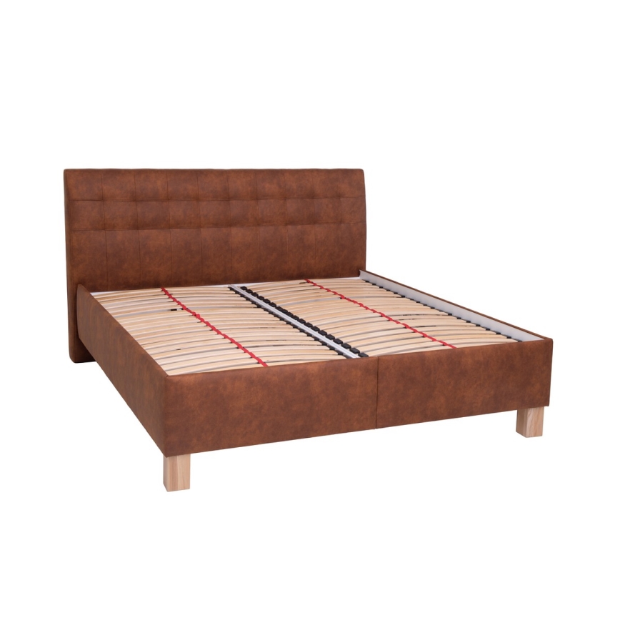 Polstret seng med opbevaringsplads uden madras VIOLET 160x200 cm konjakbrun