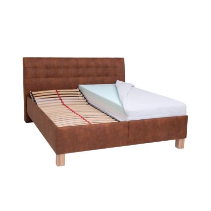 Polstret seng med opbevaringsplads uden madras VIOLET 160x200 cm konjakbrun