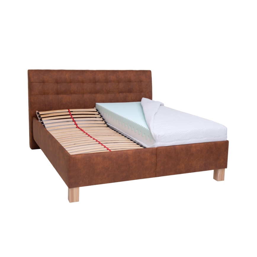 Polstret seng med opbevaringsplads uden madras VIOLET 160x200 cm konjakbrun