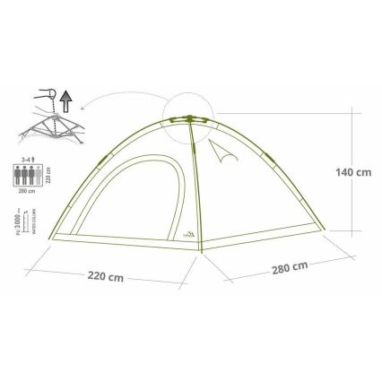 Pop up-tält för 3-4 personer PU 3000 mm grön
