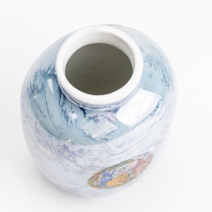 Porslin vas 12,5x9 cm pärlfärgad blå graceringar