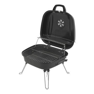 Portabel kolgrill med galler svart
