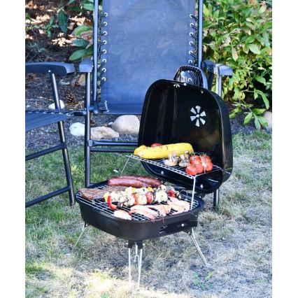 Portabel kolgrill med galler svart