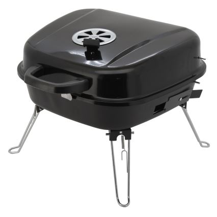 Portabel kolgrill med galler svart