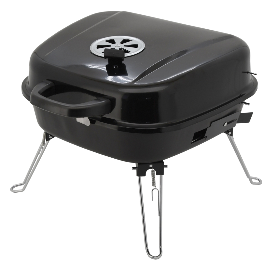 Portabel kolgrill med galler svart