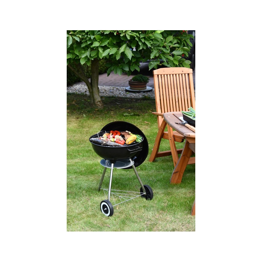 Portabel kolgrill med galler svart