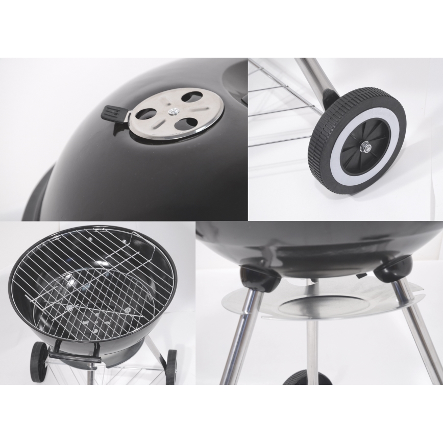 Portabel kolgrill med galler svart