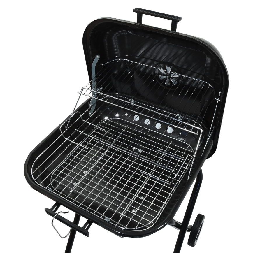 Portabel kolgrill med galler svart
