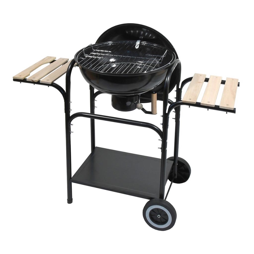 Portabel kolgrill svart/trä