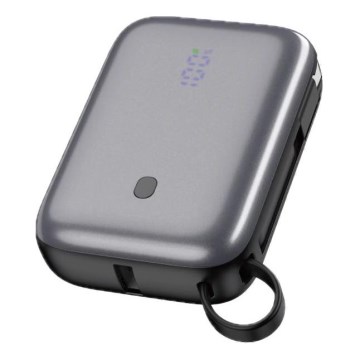 Power bank 10000 mAh 20W Power Delivery Compact med inbyggd utdragbar USB-C-kabel 1m svart