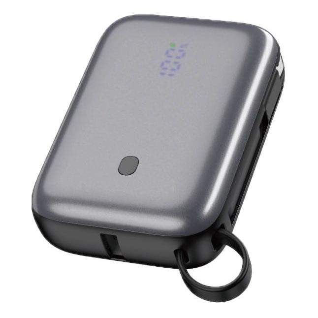 Power bank 10000 mAh 20W Power Delivery Compact med inbyggd utdragbar USB-C-kabel 1m svart