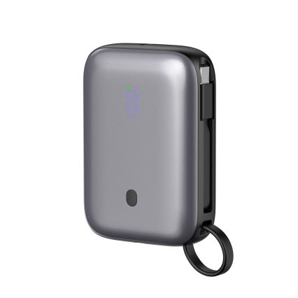 Power bank 10000 mAh 20W Power Delivery Compact med inbyggd utdragbar USB-C-kabel 1m svart