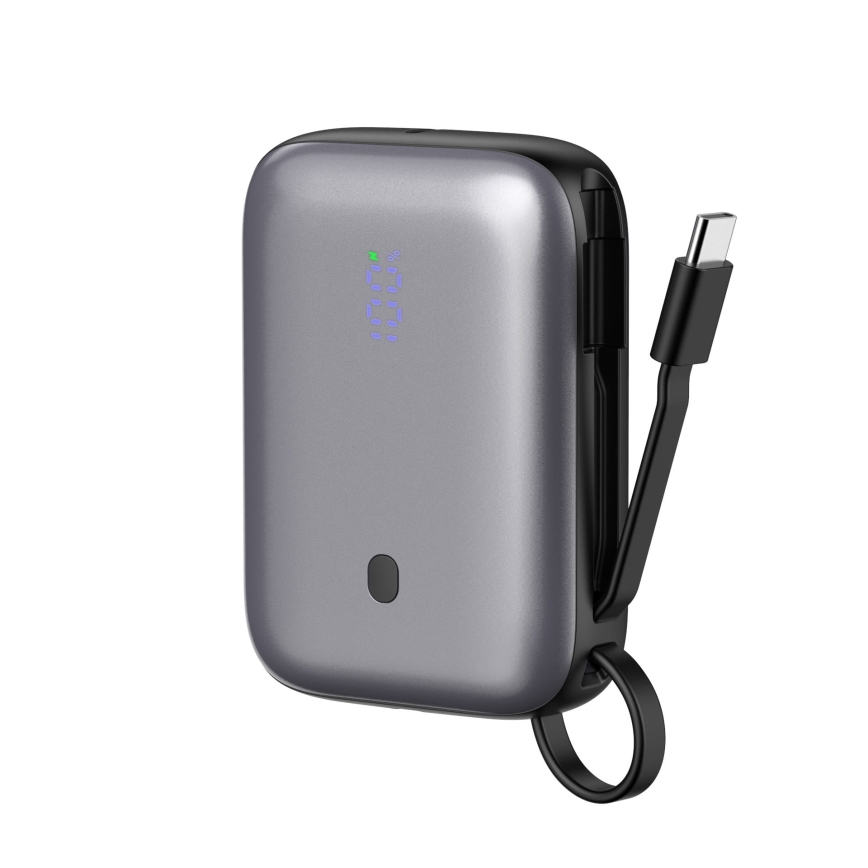 Power bank 10000 mAh 20W Power Delivery Compact med inbyggd utdragbar USB-C-kabel 1m svart