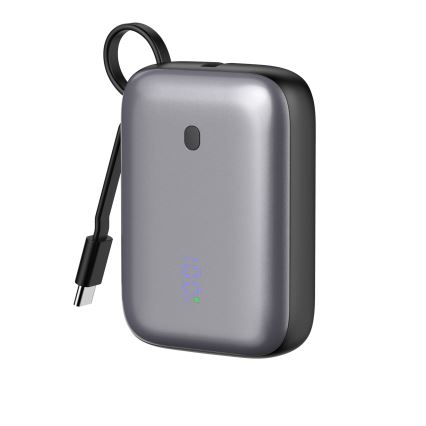 Power bank 10000 mAh 20W Power Delivery Compact med inbyggd utdragbar USB-C-kabel 1m svart
