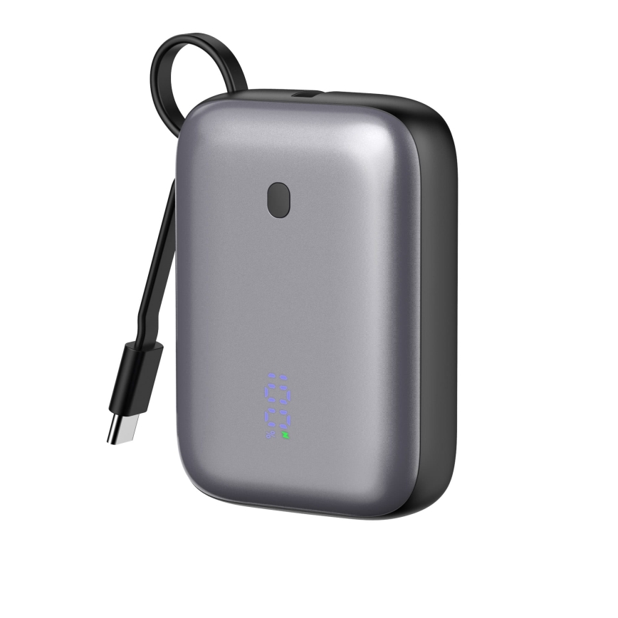 Power bank 10000 mAh 20W Power Delivery Compact med inbyggd utdragbar USB-C-kabel 1m svart
