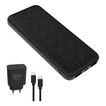Power bank 10000 mAh + adapter 20W Power Delivery + USB-C/USB-C kabel 1m svart