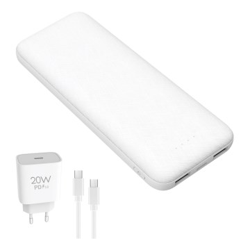 Power bank 10000 mAh + adapter 20W Power Delivery + USB-C/USB-C kabel 1m vit