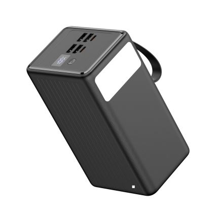 Power bank 70000 mAh 20W Power Delivery 4xUSB-A + 2xUSB-C med LED ficklampa med krok och magnet och USB-C kabel 1m svart
