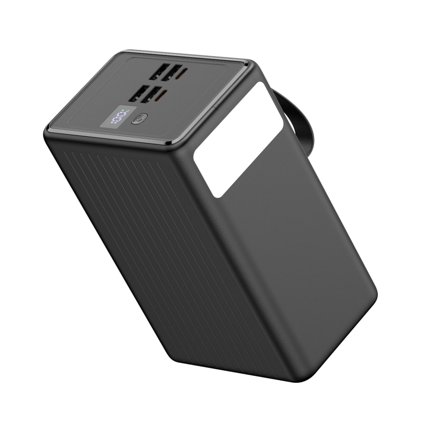 Power bank 80000 mAh 20W Power Delivery 4xUSB-A + 2xUSB-C med LED ficklampa med krok och magnet och USB-C kabel 1m svart