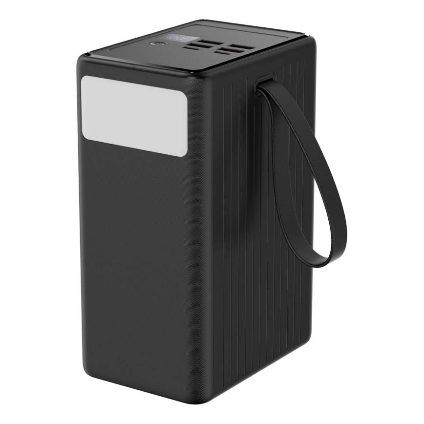 Power bank 80000 mAh 20W Power Delivery 4xUSB-A + 2xUSB-C med LED ficklampa med krok och magnet och USB-C kabel 1m svart
