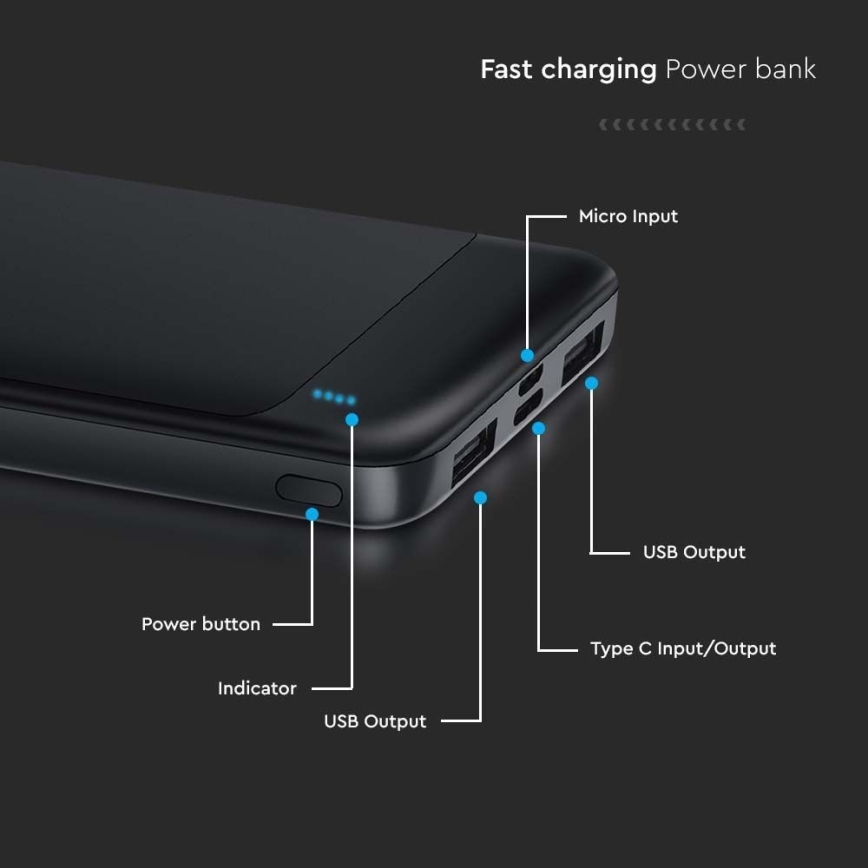 Power bank Power Delivery 10000mAh/22,5W/5V svart