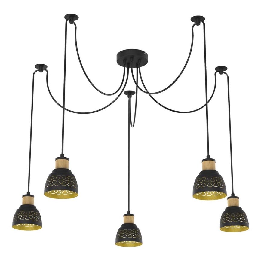 Prezent 27525 - Ljuskrona med textilsladd MESCALA 5xE14/40W/230V spindel svart/gummiträd