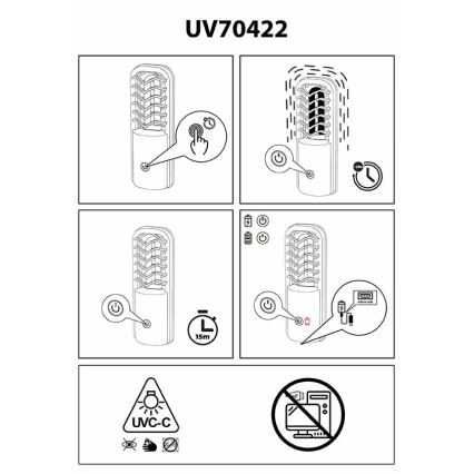 Prezent 70422 - Bärbar bakteriedödande UV-lampa UVC/2,5W/5V USB