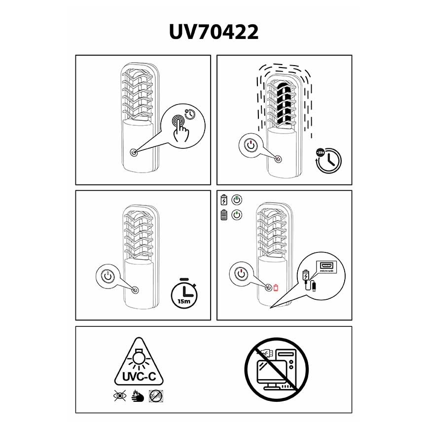 Prezent 70422 - Bärbar bakteriedödande UV-lampa UVC/2,5W/5V USB