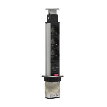 Přípojný zásuvkový pollare  diameter  desku stolu 3x230V + 2xUSB