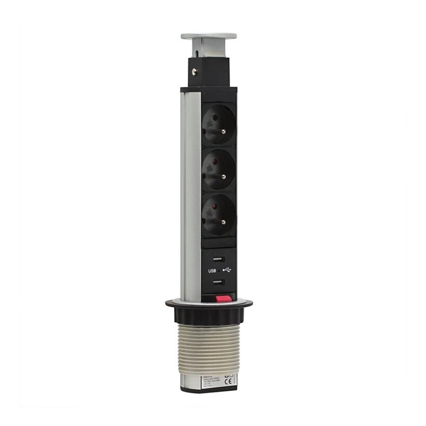 Přípojný zásuvkový pollare  diameter  desku stolu 3x230V + 2xUSB