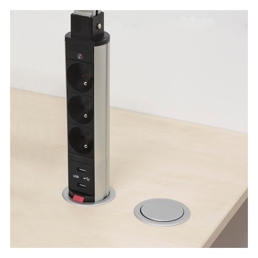 Přípojný zásuvkový pollare  diameter  desku stolu 3x230V + 2xUSB
