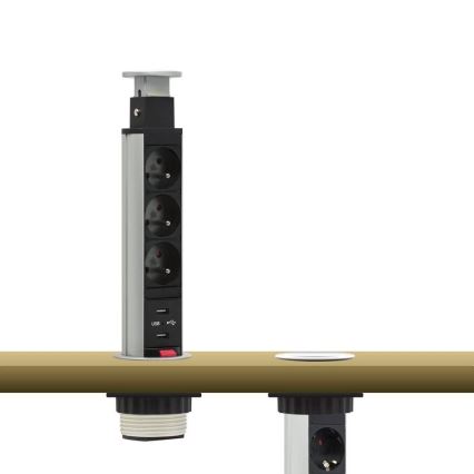 Přípojný zásuvkový pollare  diameter  desku stolu 3x230V + 2xUSB