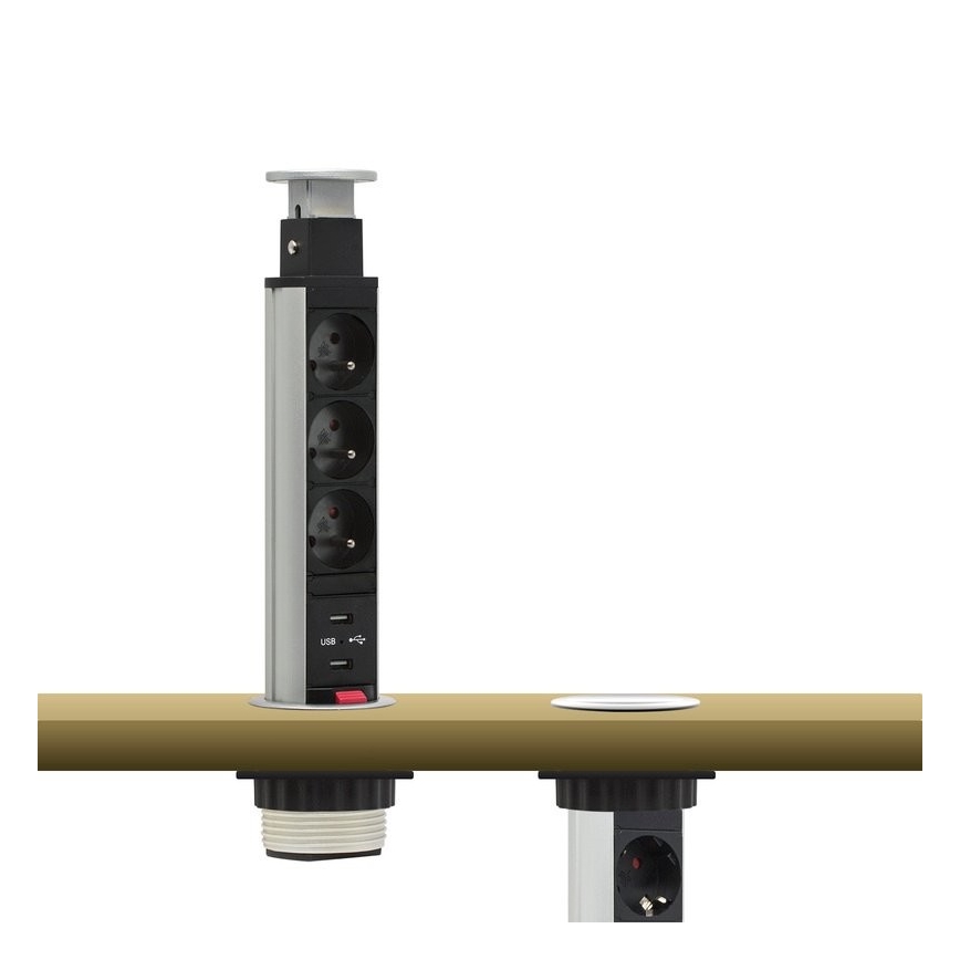 Přípojný zásuvkový pollare  diameter  desku stolu 3x230V + 2xUSB