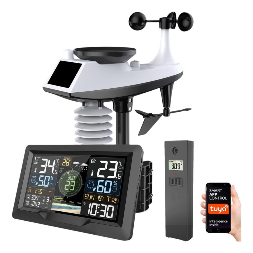 Professionell väderstation med färgglad LCD-skärm 5V/2xAA + 3xAA + 2xAA Wi-Fi Tuya