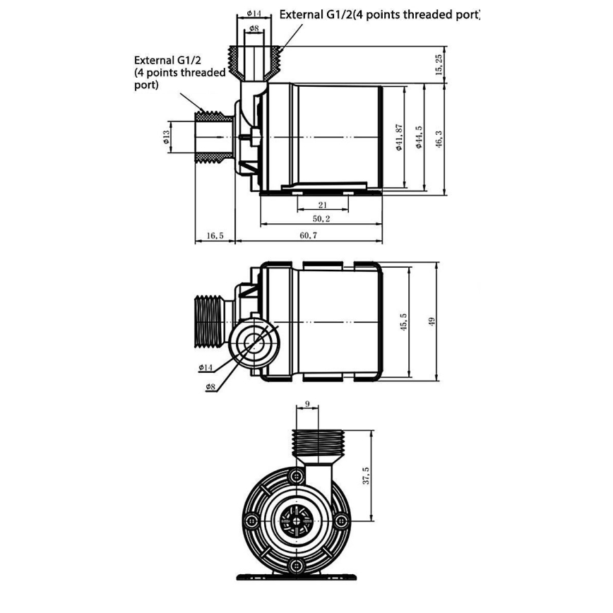 Pump 12VDC 800 l/tim G1/2