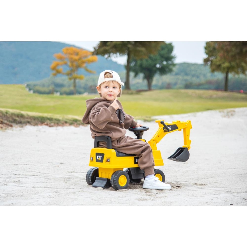 Push bil grävmaskin CAT 2xAA gul/svart