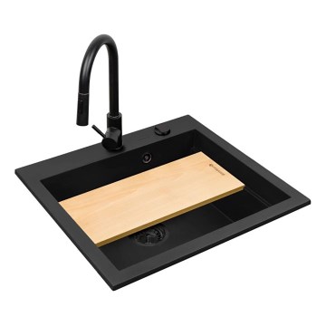 Pyramis 070169001_2 - Diskho för kök med skärbräda SIROS 57x51,5 cm + kran för diskho granit/svart