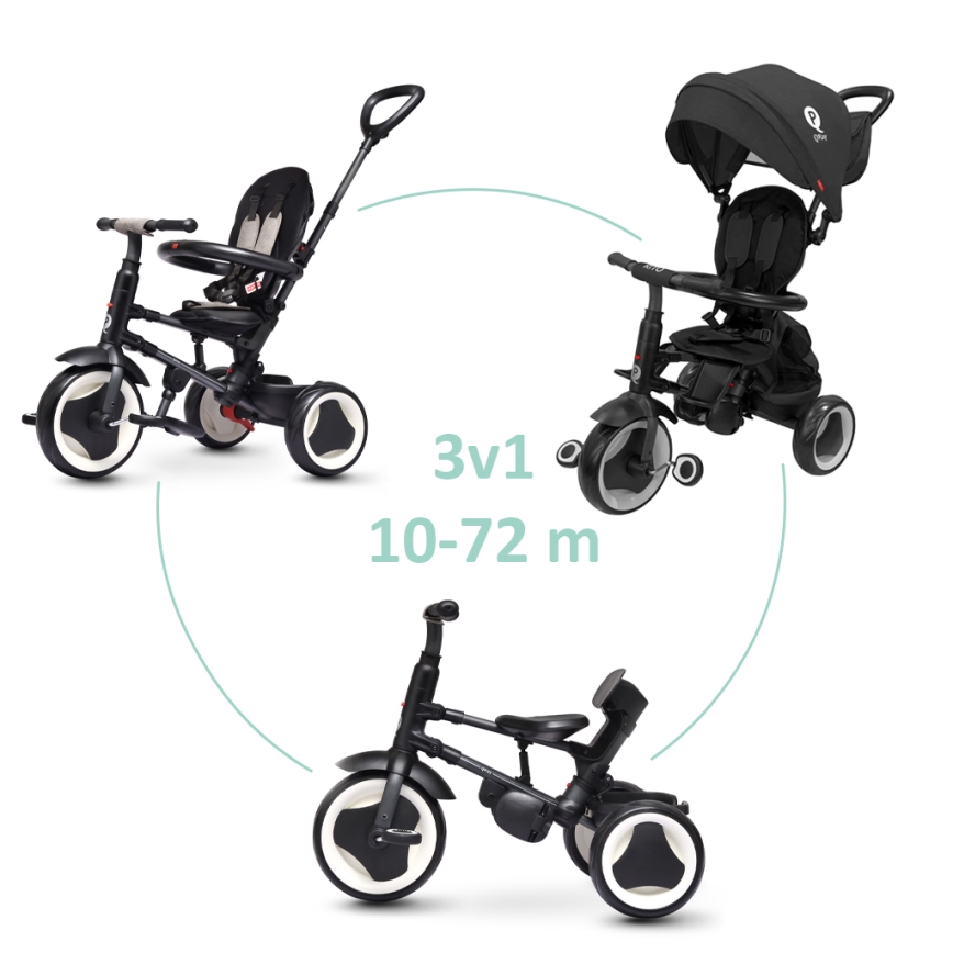 QPlay - 3-i-1 barntricykel RITO EVA PLUS svart