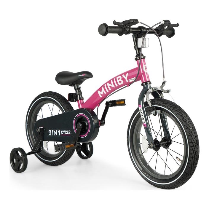 QPlay - Barncykel 14" MINIBY 3i1 rosa