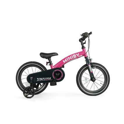 QPlay - Barncykel 14" MINIBY 3i1 rosa