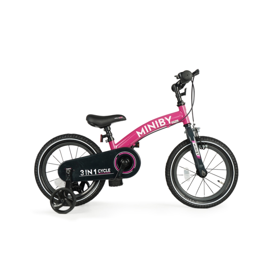 QPlay - Barncykel 14" MINIBY 3i1 rosa