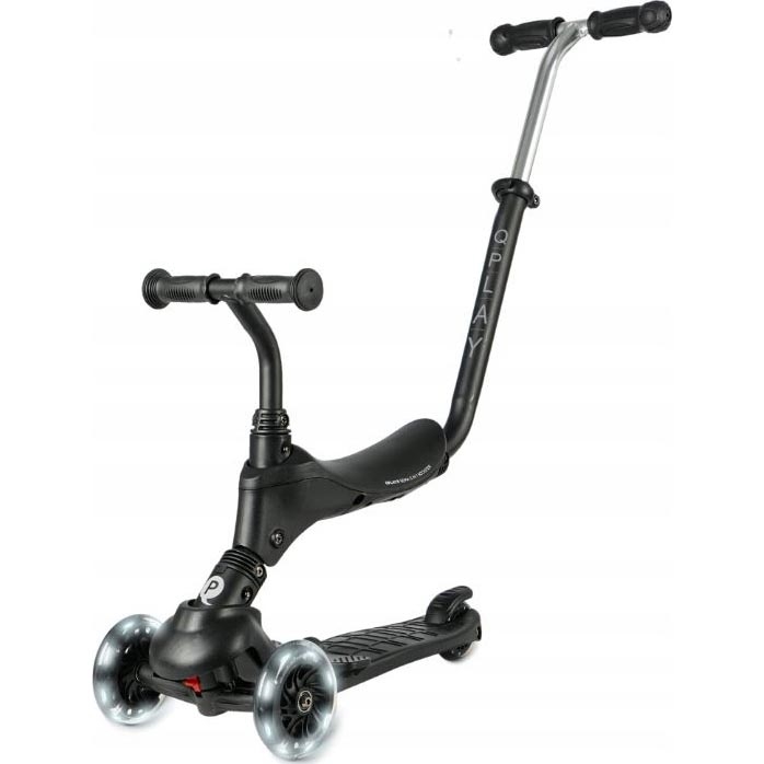 QPlay - Barnsparkcykel med LED-hjul 5-i-1 SEMA PRO svart