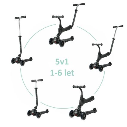 QPlay - Barnsparkcykel med LED-hjul 5-i-1 SEMA PRO svart