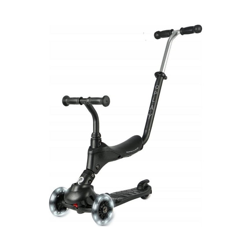 QPlay - Barnsparkcykel med LED-hjul 5-i-1 SEMA PRO svart