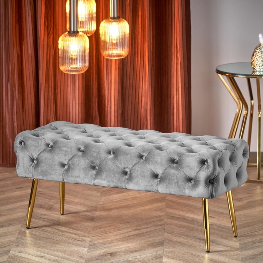 Quiltad bänk ATHENA 40x100 cm grå/guld
