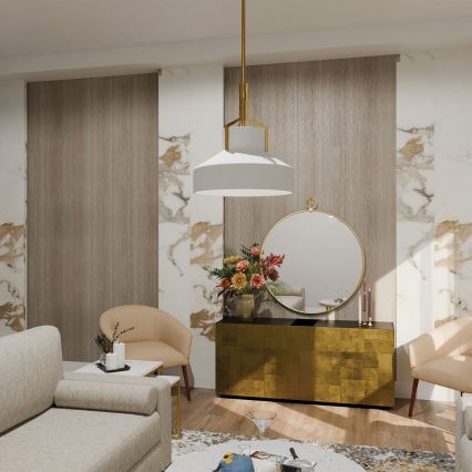 Quoizel - Taklampa på stång BRECKEN 2xE27/60W/230V guld/vit