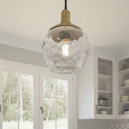 Quoizel - Pendelkrona ROYER 1xE27/60W/230V diameter 30,2 cm genomskinlig/svart/beige